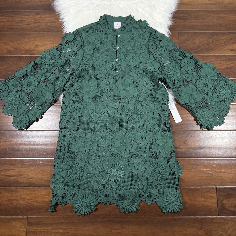 J.Marie Women's Size XS Green Seraphina‎ Floral 3D Lace Long Sleeve Dress